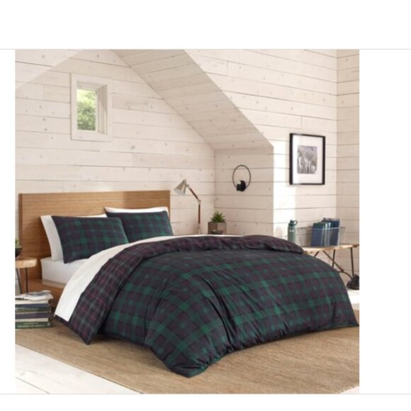 Eddie Bauer - Queen Duvet Cover Set Reversible Cotton Bedding with Matching Sham - Picture 1 of 1
